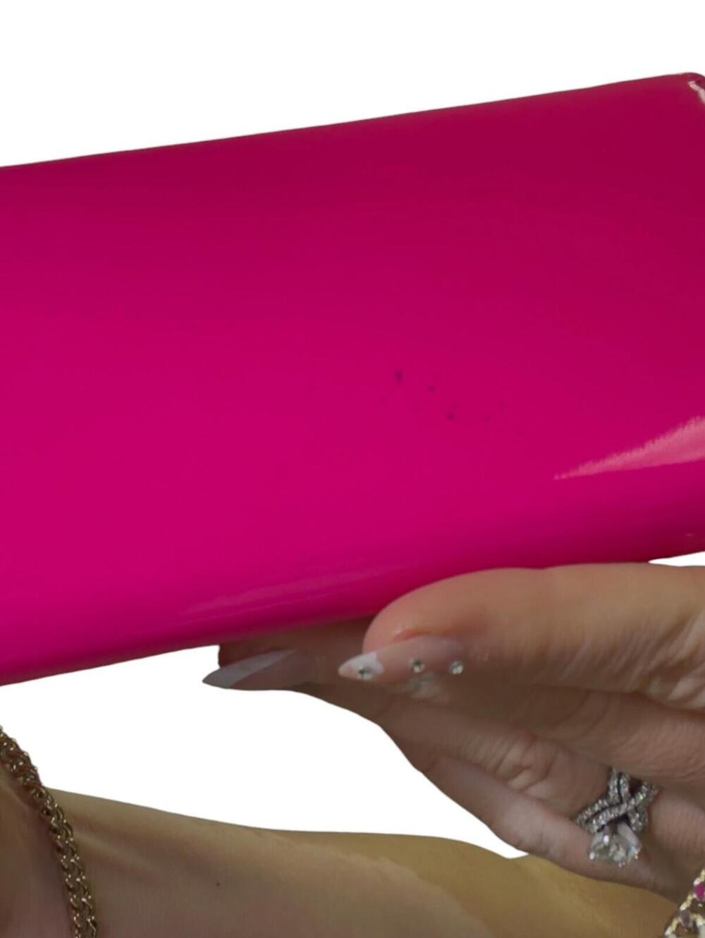 Jimmy Choo Milla Neon Pink Patent Leather Clutch with Chain Strap - Picture 13 of 15